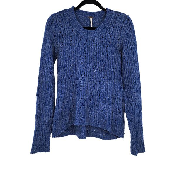 Free People Blue Chunky Knit Long Sleeve Pullover Sweater Size Small - Picture 1 of 5